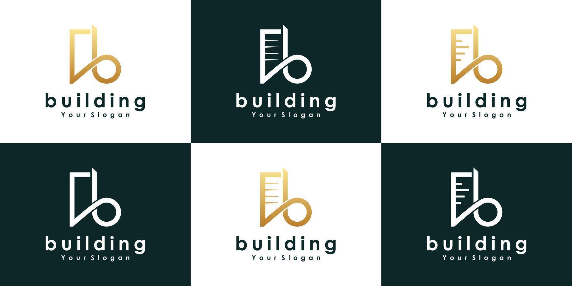 set of creative building logo with line art vector