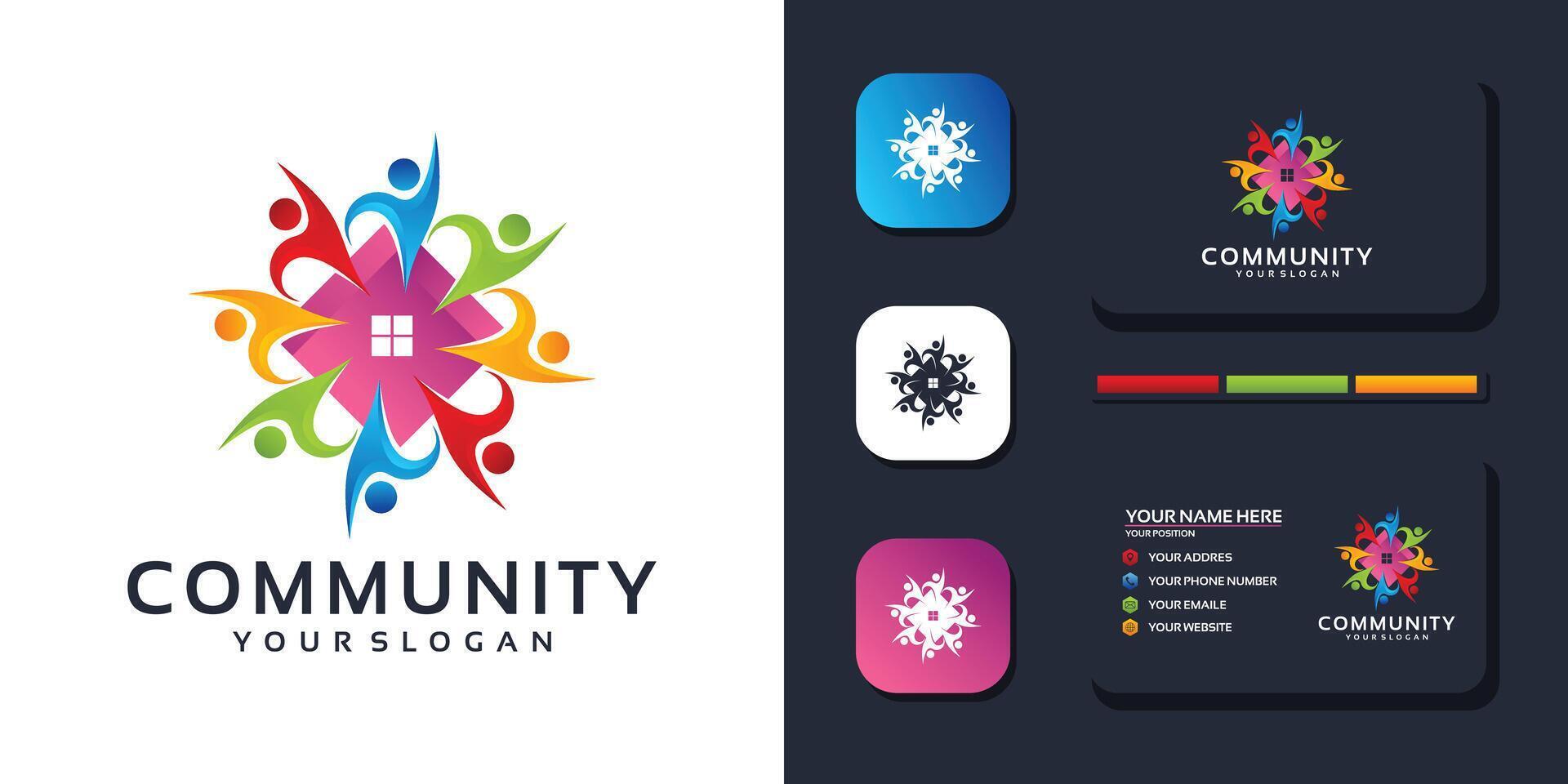 Colorful community logo template and business card vector