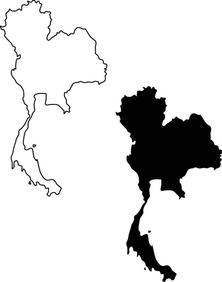 Map of Thailand Silhouette Flat and Outline Design vector
