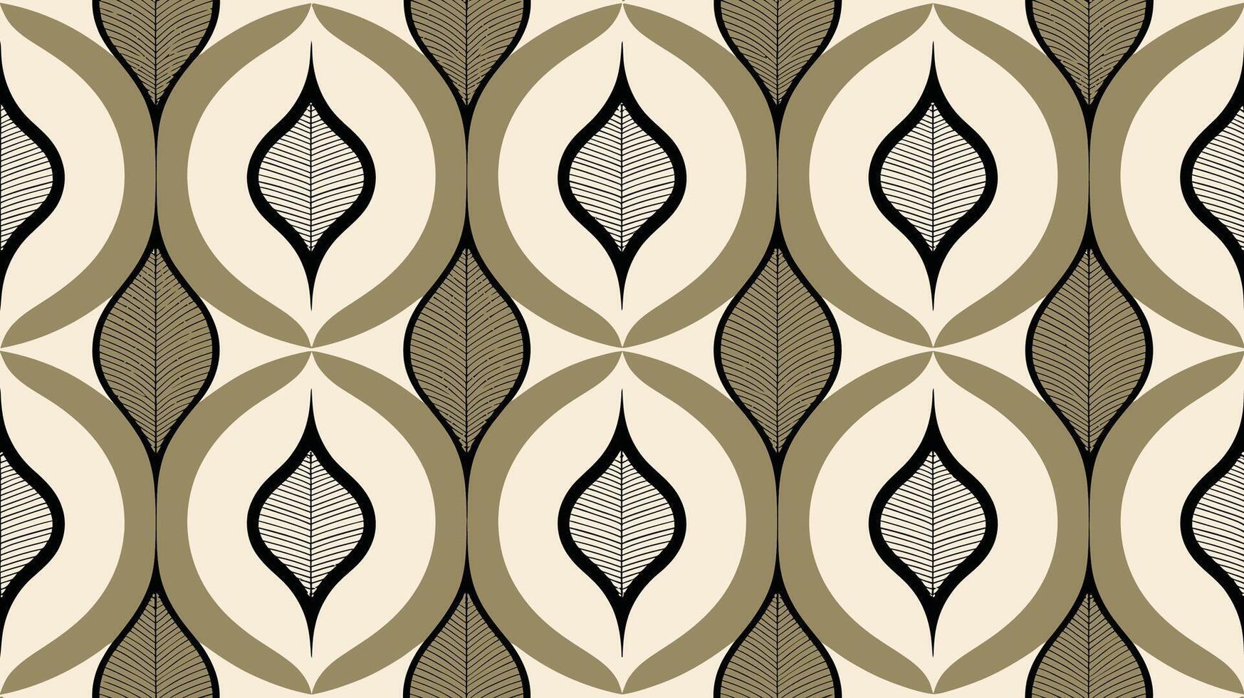 Retro Leaf Motif and Oval Geometric Seamless Pattern vector