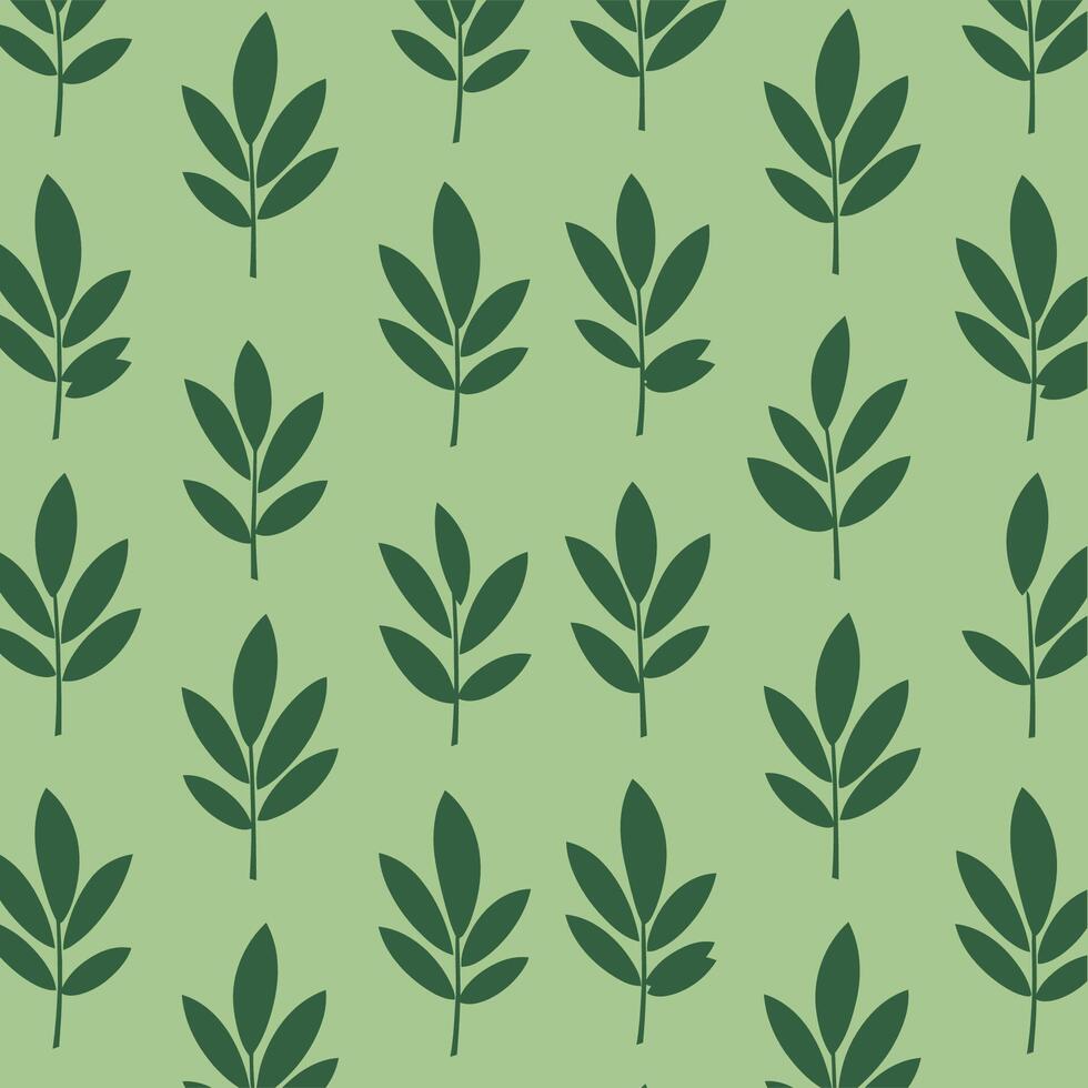 Green Leaves Seamless Pattern on Light Green Background vector