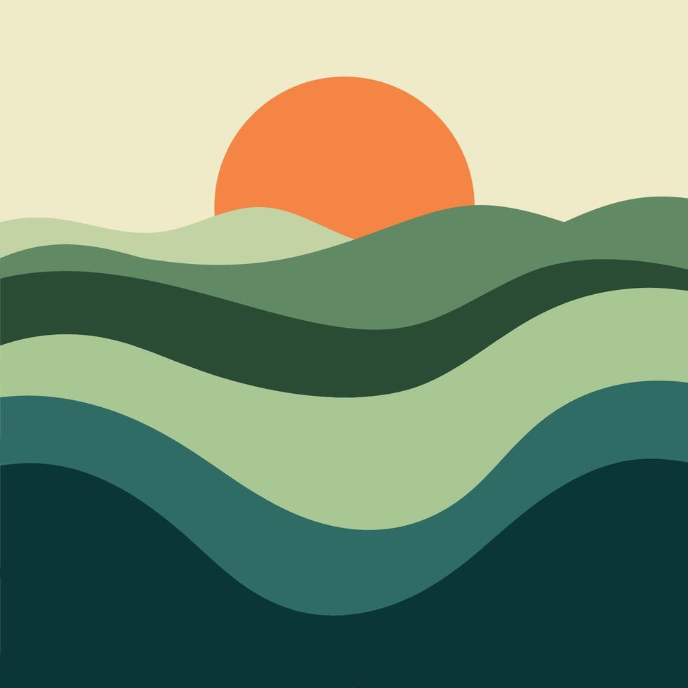Abstract Sunset Over Rolling Hills Landscape vector