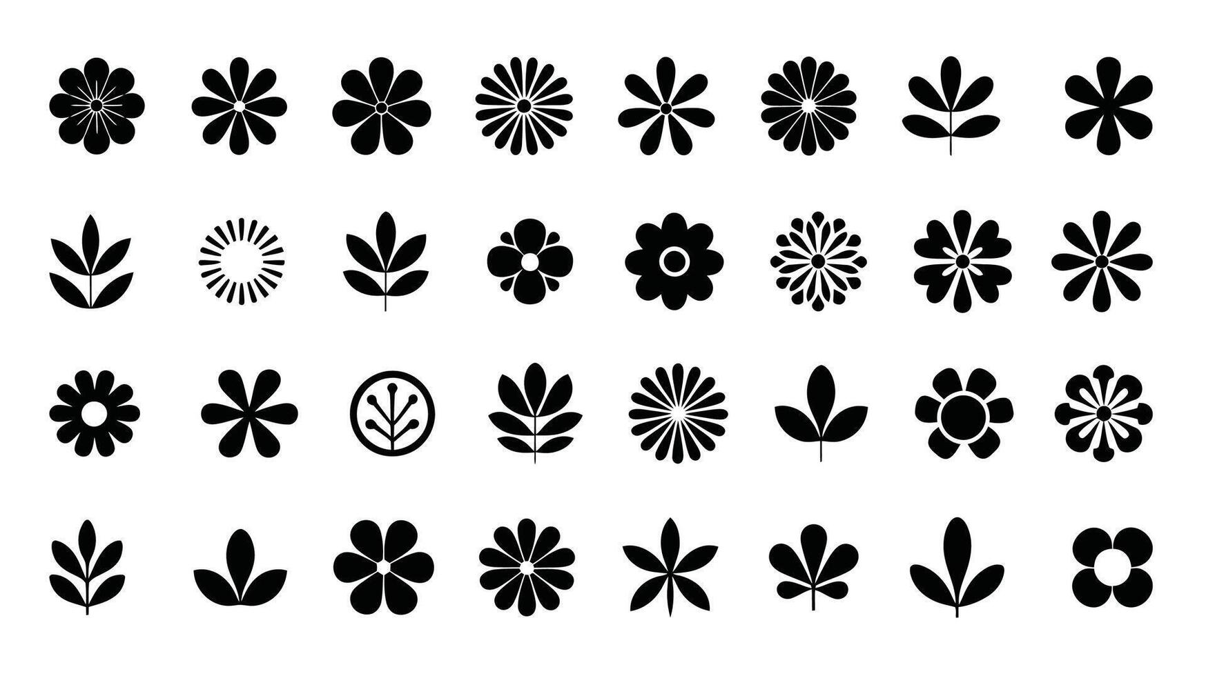 Black and White Minimalist Flower and Leaf Icon Set vector