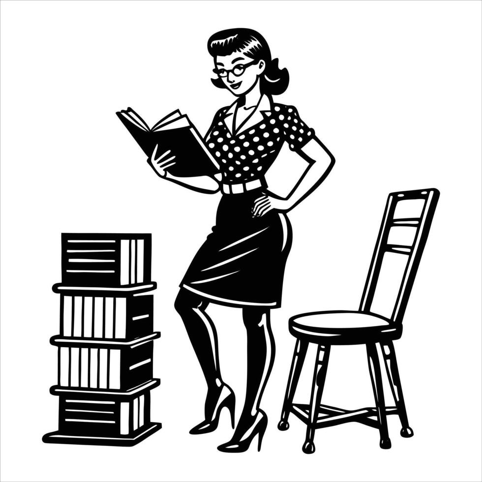 A Pinup girl wearing a librarian and pencil vector