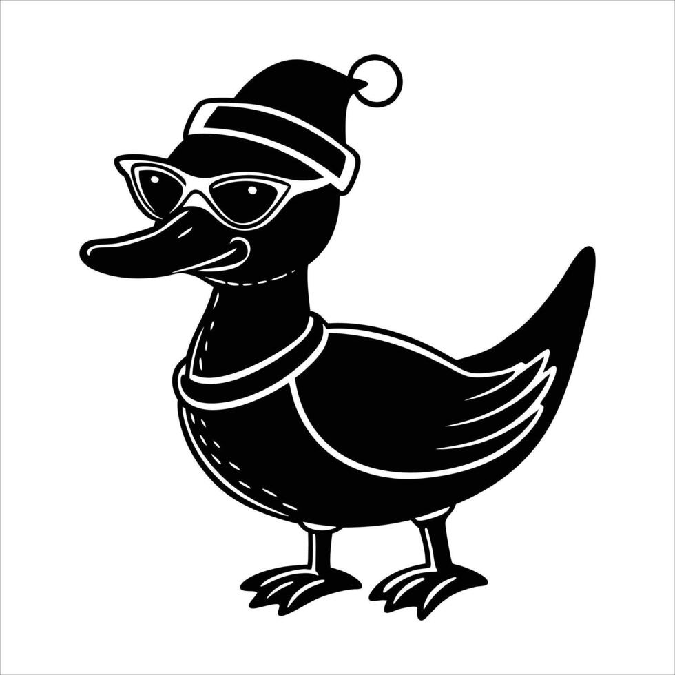 cartoon duck wearing a santa hat vector