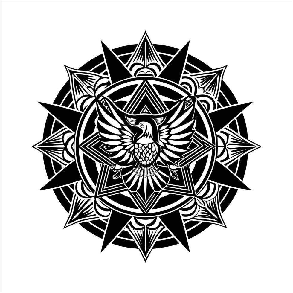 Intricate Mandala with Majestic Eagle Coloring vector
