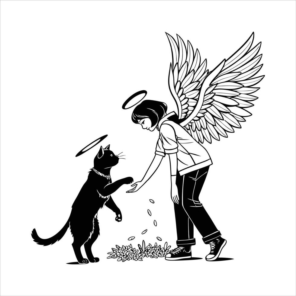 Black Cat Angel Wings vector