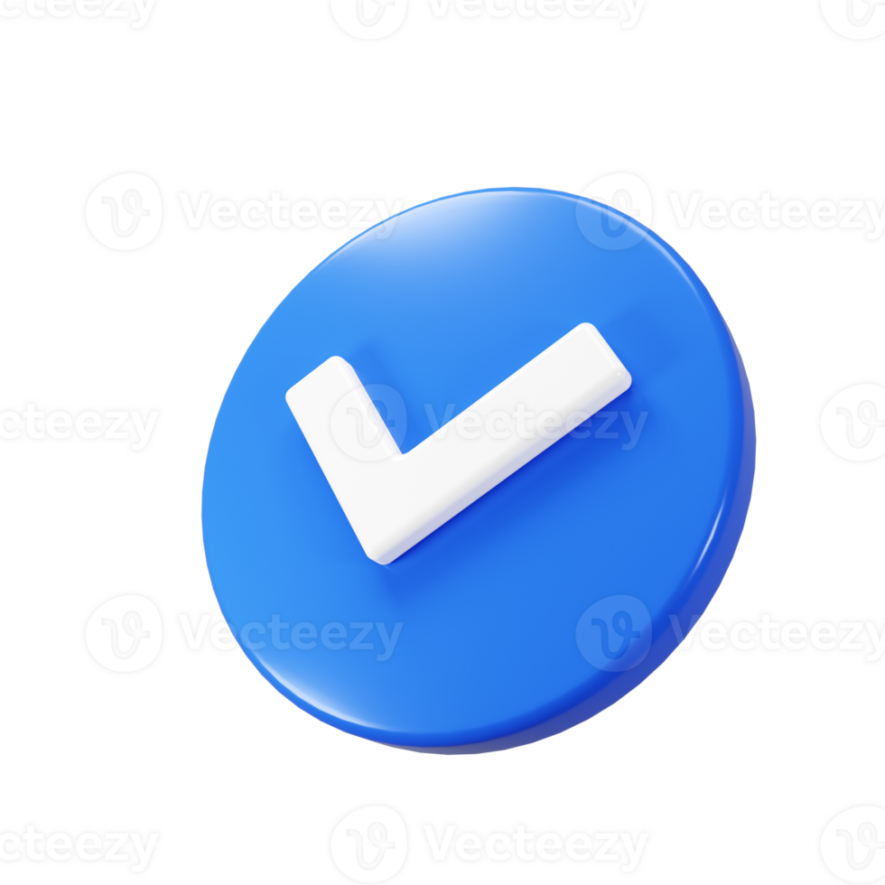 Perspective view 3d render of blue check mark icon illustration png