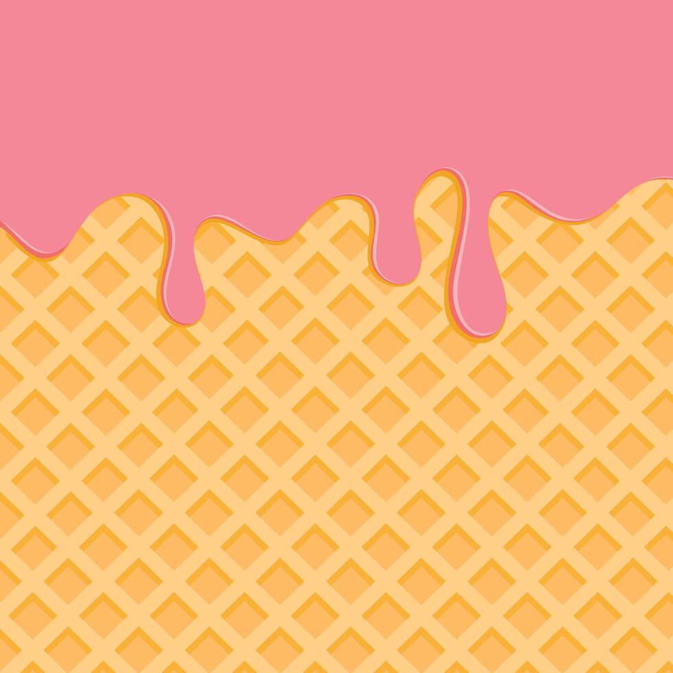 Pink glaze with waffle on background. Sweet ice cream wallpaper vector