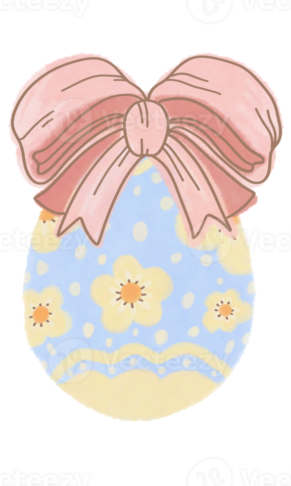 Blue Easter Egg with Flowers and Pink Ribbon png