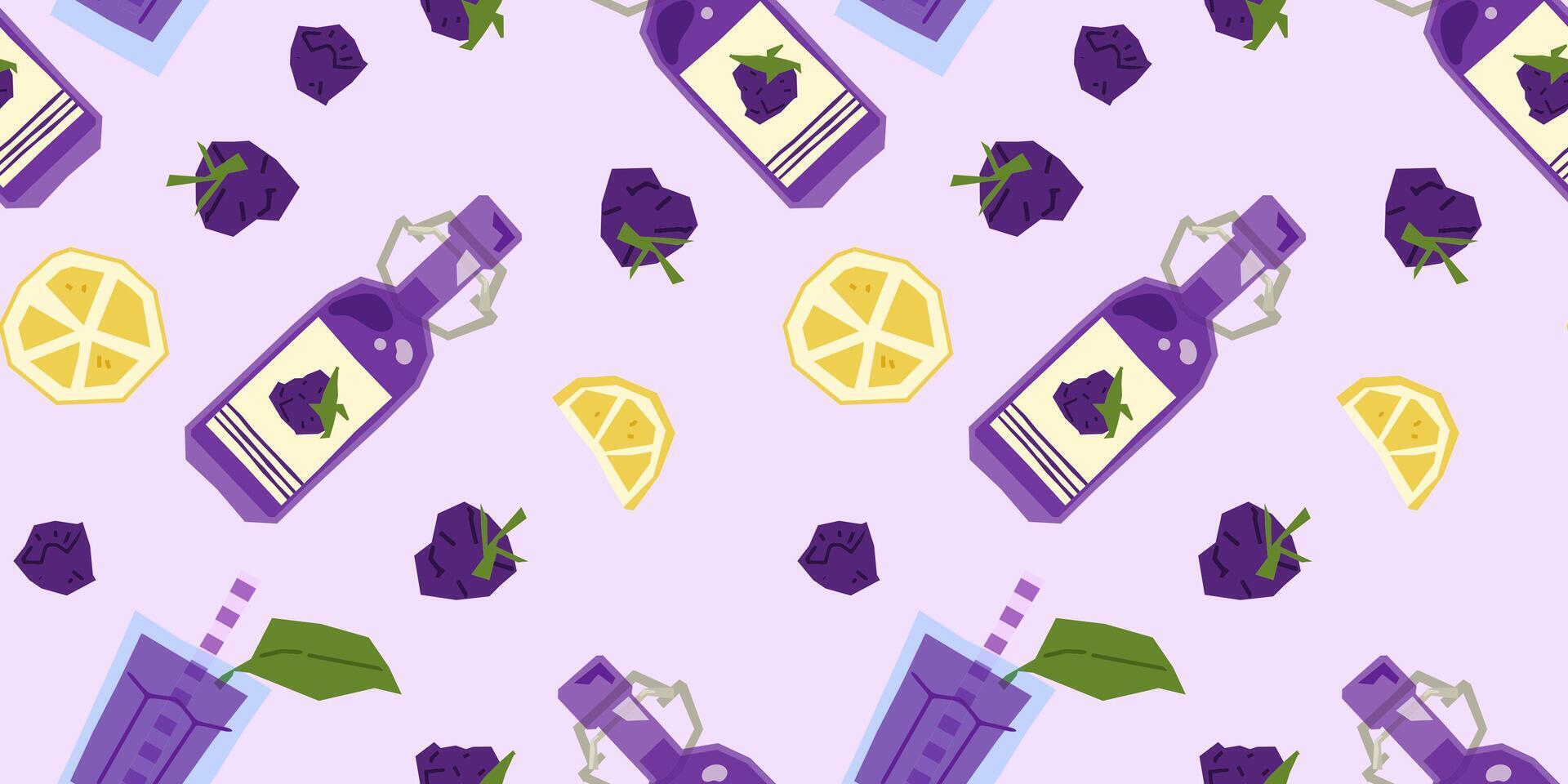 Blackberry drink seamless pattern vector