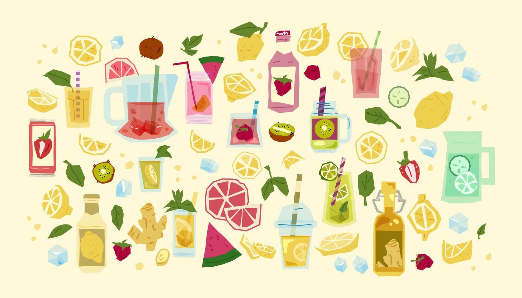 Fruit drinks and ingredients set vector