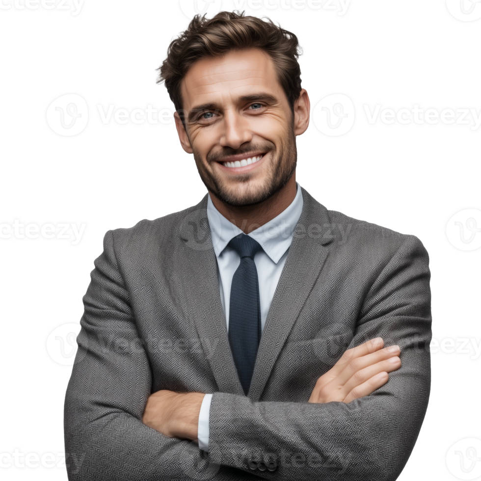 A smiling man in a suit and tie png