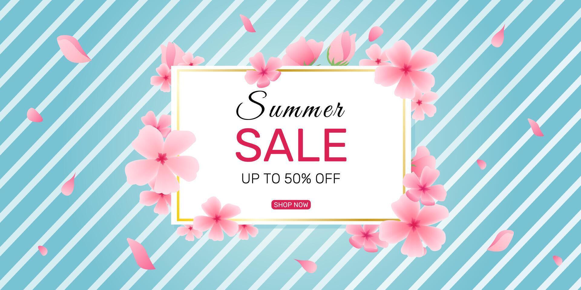 Summer promotion banner adorned with sakura vector