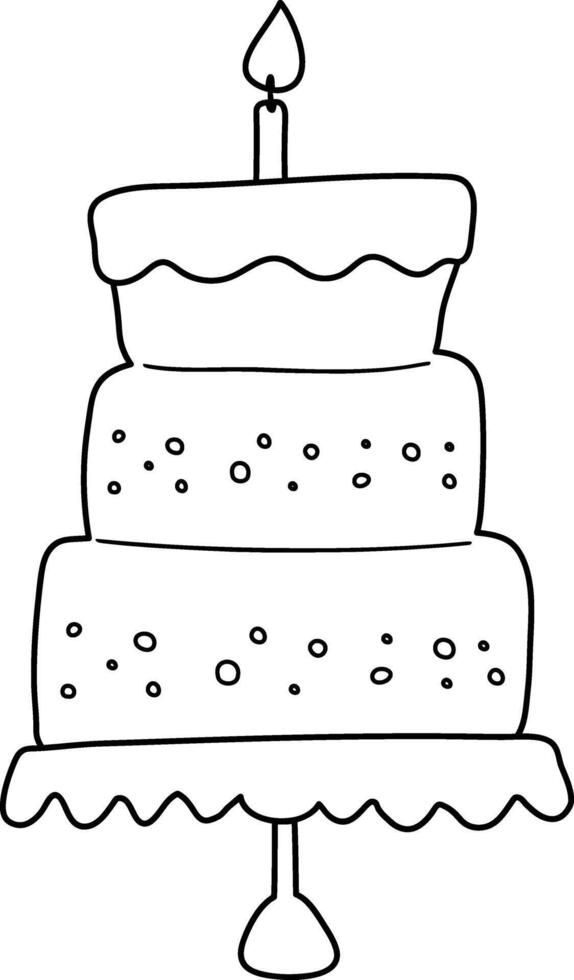 Birthday cake with candle outline - line art coloring page vector