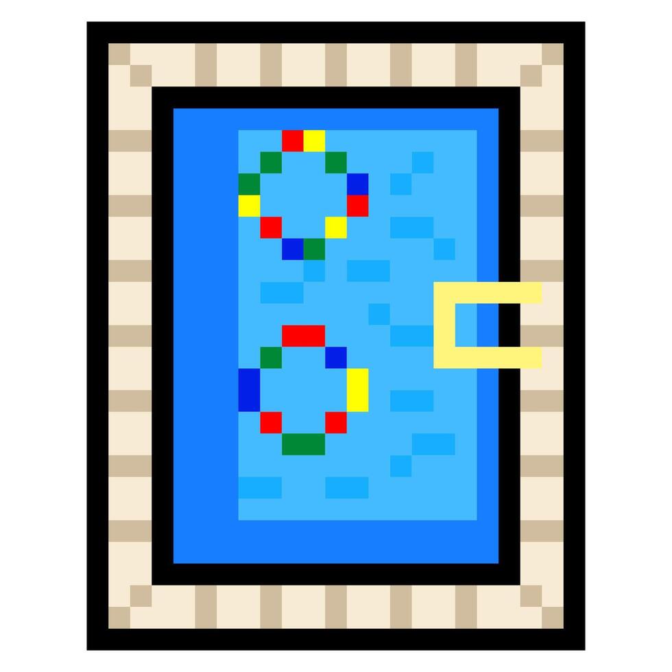 Swimming pool top view in pixel art isolated on white background vector