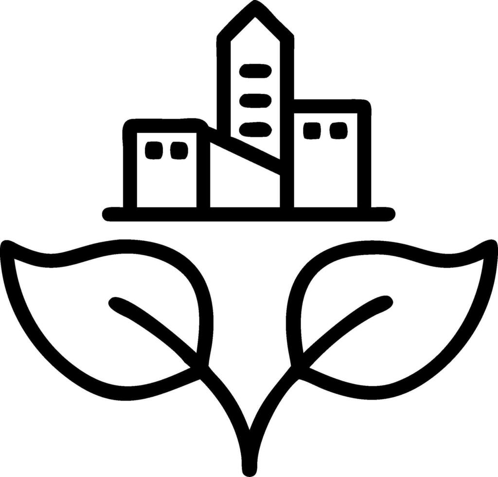 A black and white logo of a city and leaves vector