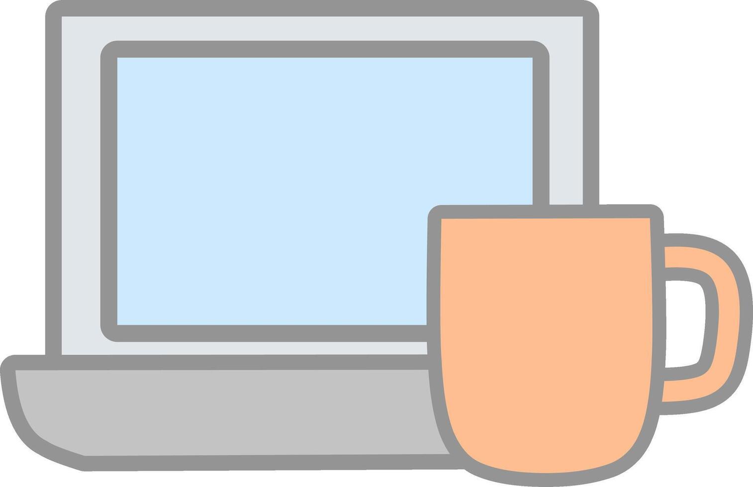 Laptop with Coffee Mug. Remote Work Icon. A flat icons related to remote work, online communication, productivity, and digital workspace. Perfect for apps, websites, infographics, and present. vector