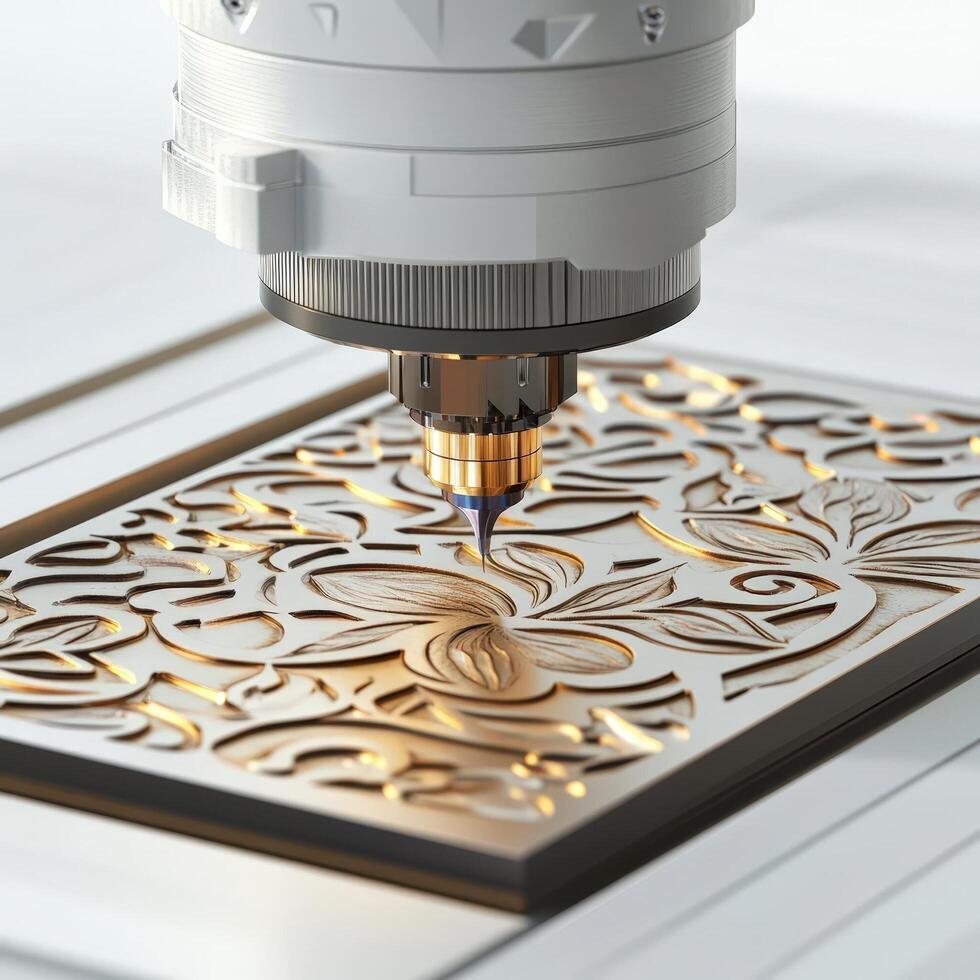 CNC Machine Engraving Intricate Floral Design on Wood photo