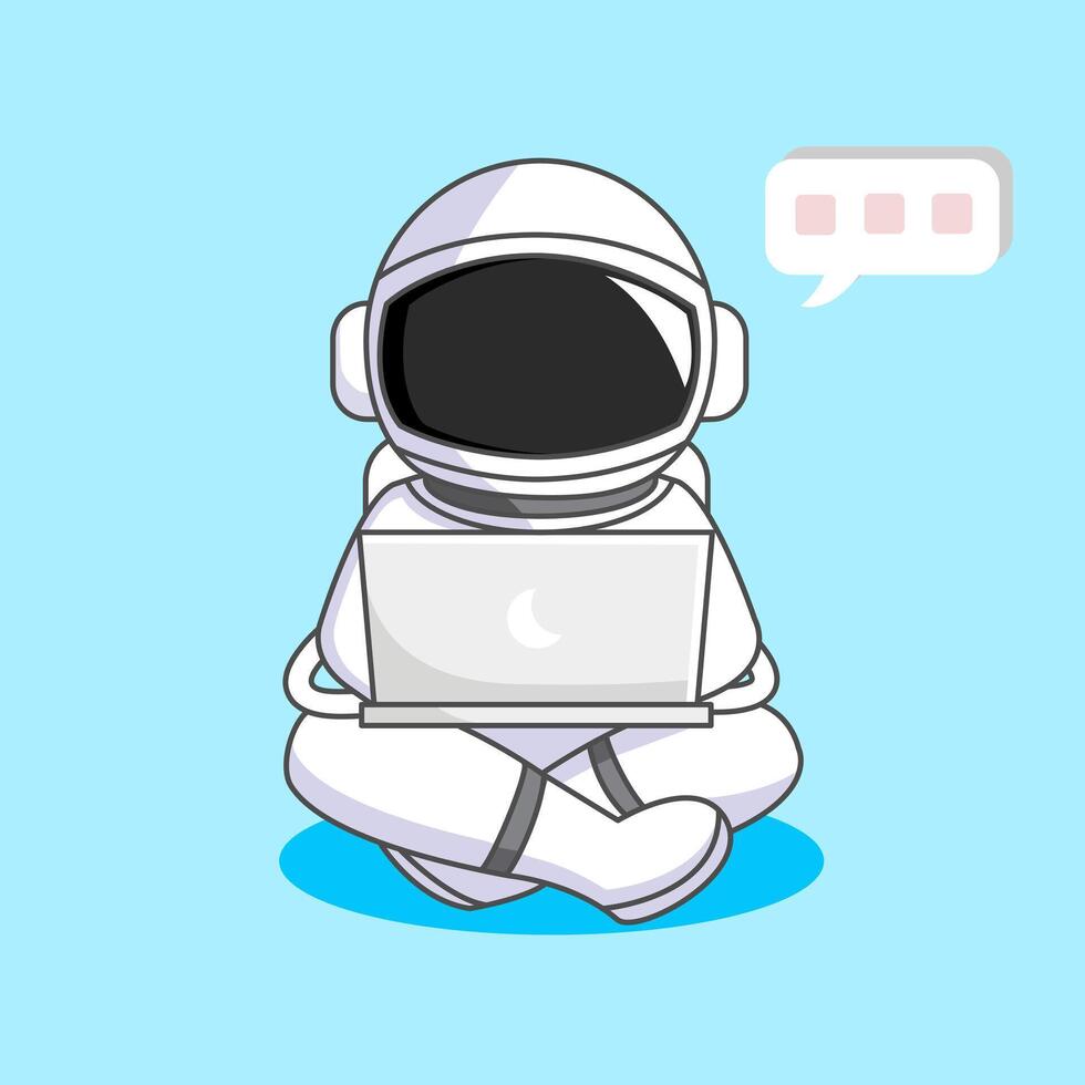 Astronaut Working on Laptop in Space with Chat Bubble Illustration Cartoon Design vector