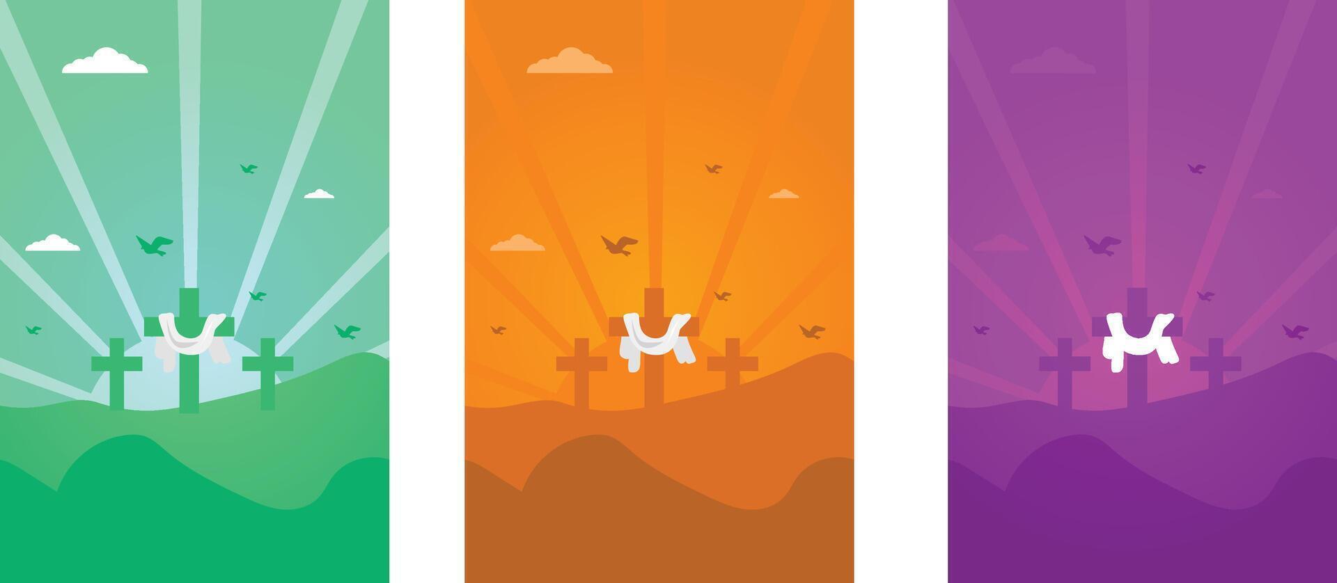 Good Friday, Easter Sunday, Saturday holiday, Maundy Thursday, social media post poster, postcard, vector