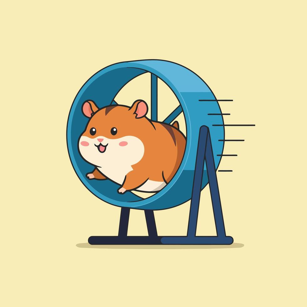 Hamster Running in Exercise Wheel Cartoon Illustration vector