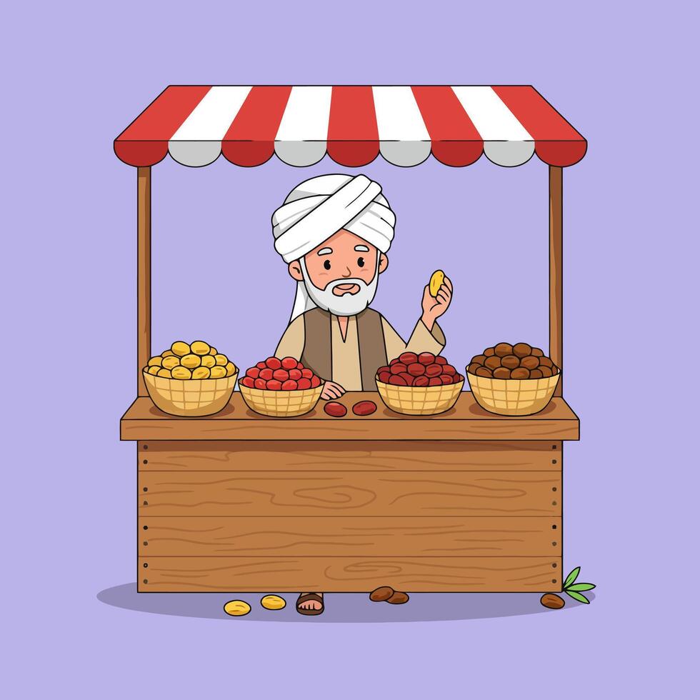 Selling Dates at Market Stall Cartoon Style vector