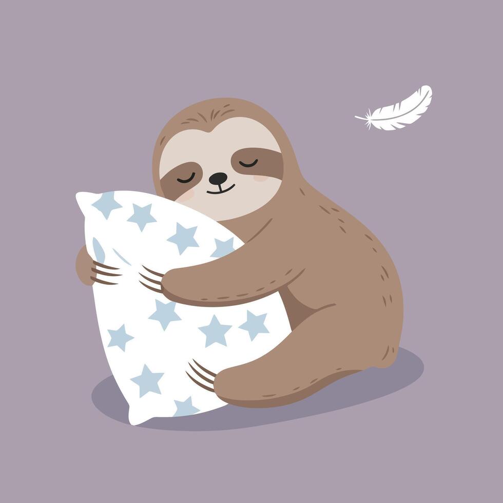 Cute Sloth Hugging Pillow with Stars Illustration vector