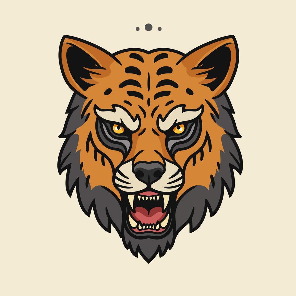 Growling Feline Animal Head with Sharp Teeth vector