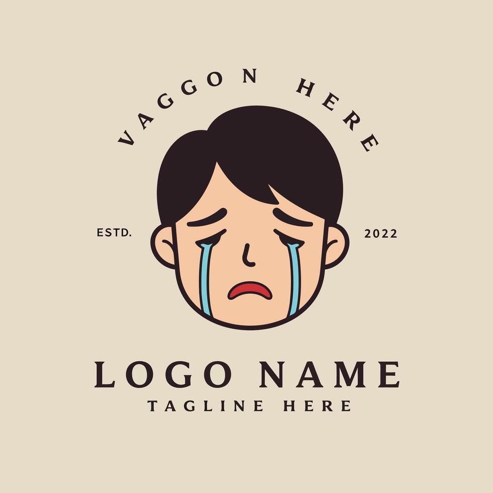 Boy Crying Illustration with Tears Streaming Down Face vector