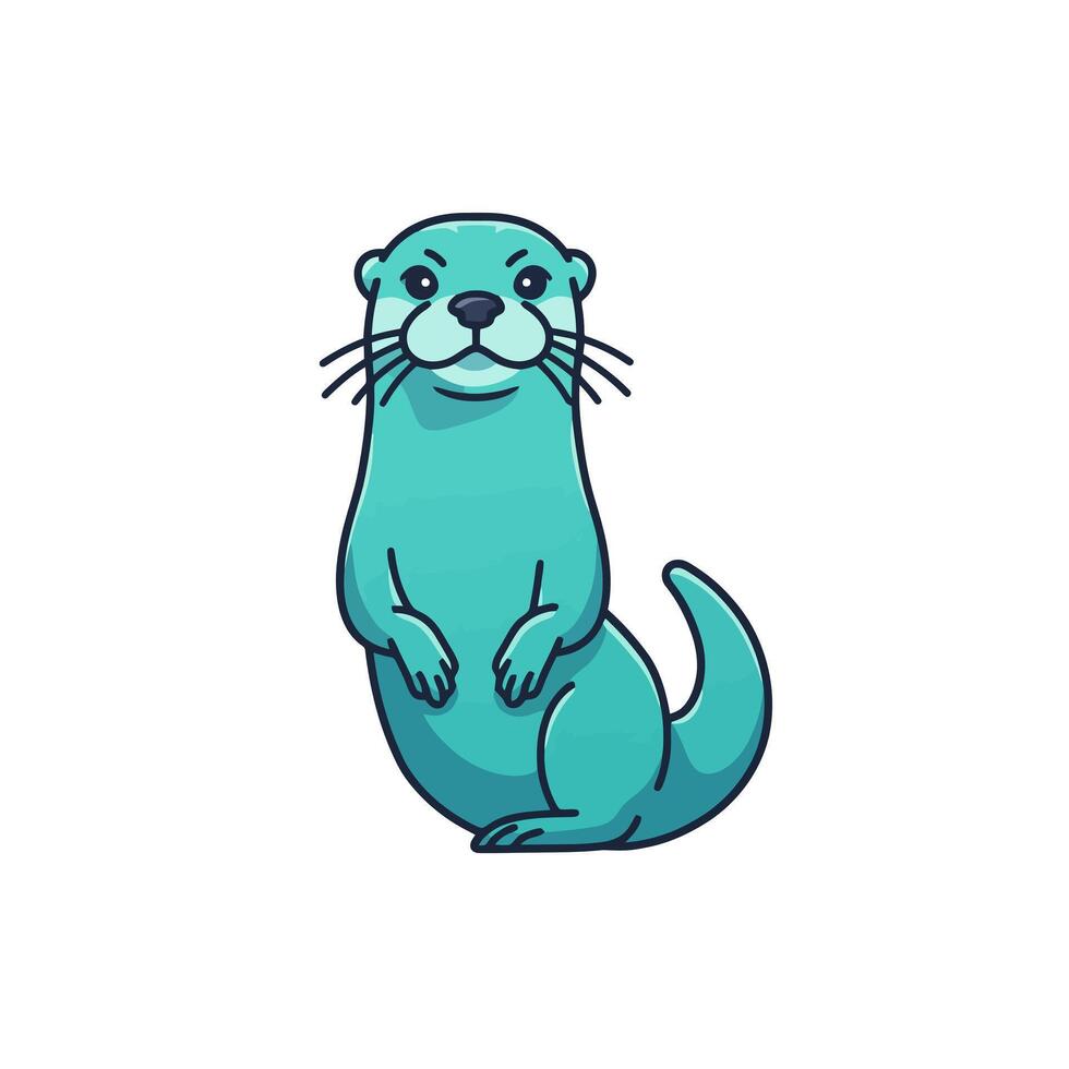 Standing Otter Illustration in Teal on White Background vector