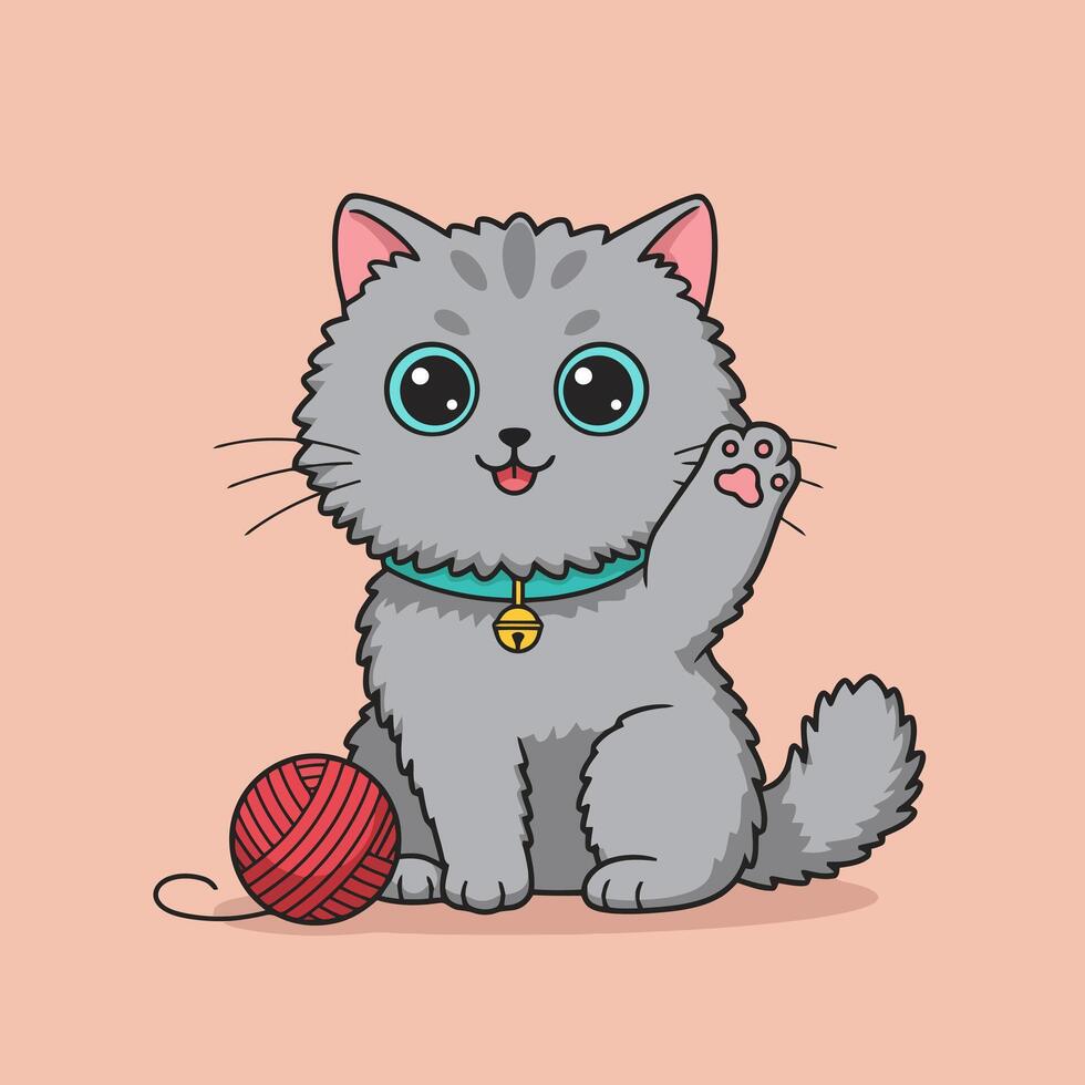 Cute Kitten Waving Paw Cartoon Illustration vector