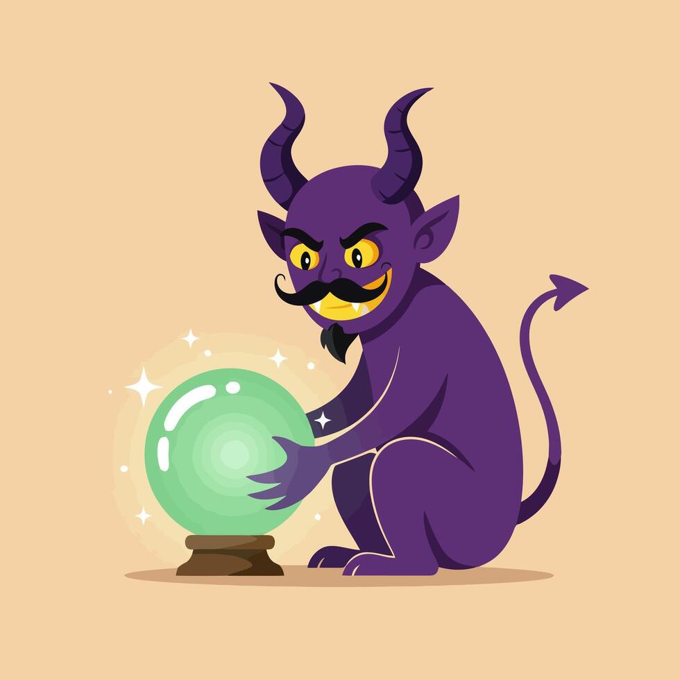 Imp Gazing Into Fortune Telling Crystal Ball Illustration vector