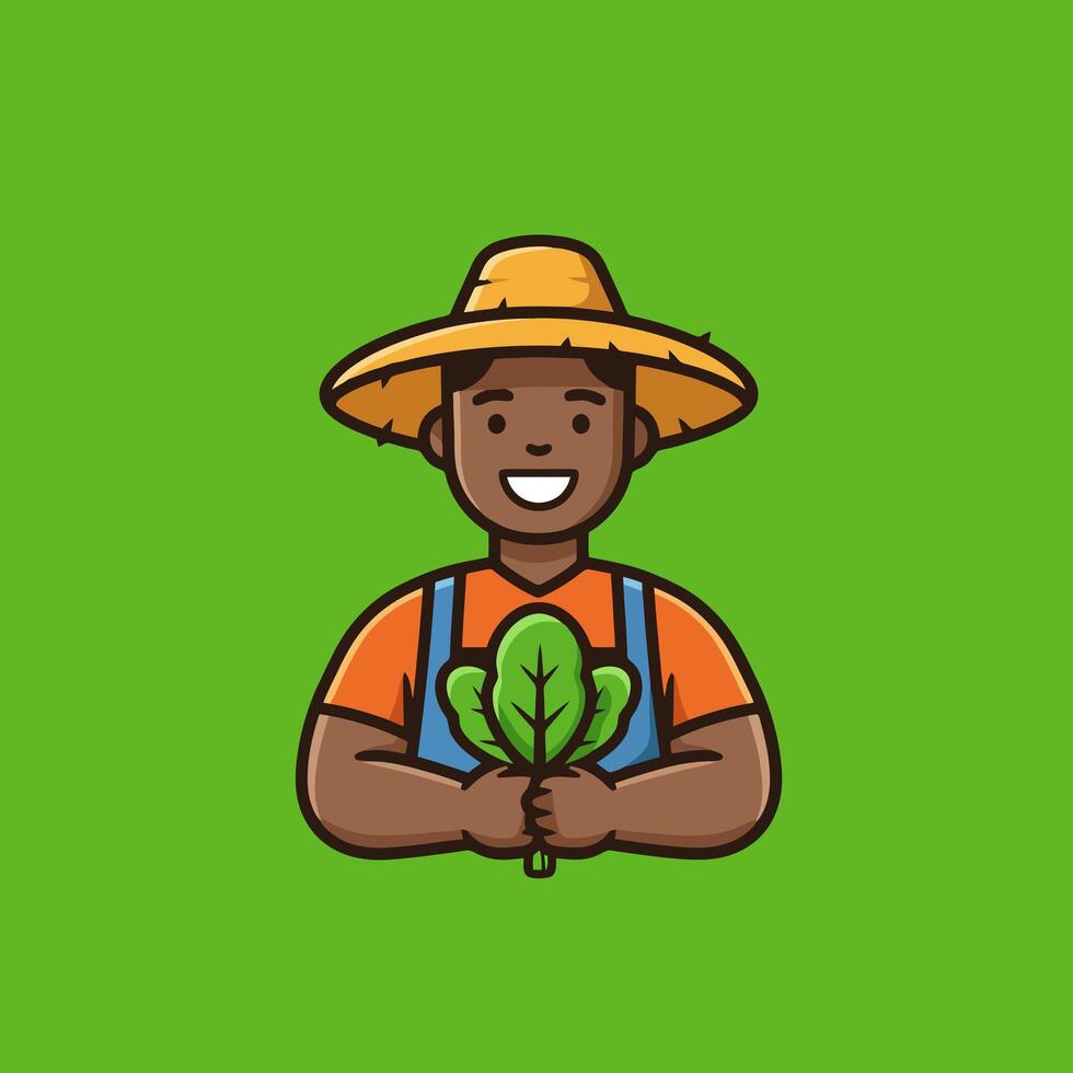 Farmer Holding Fresh Leafy Greens on Green Background vector