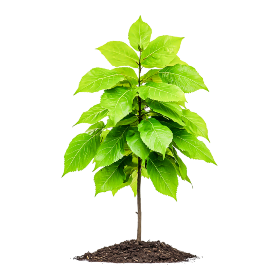 Young Green Tree with Vibrant Leaves Planted in Rich Soil png