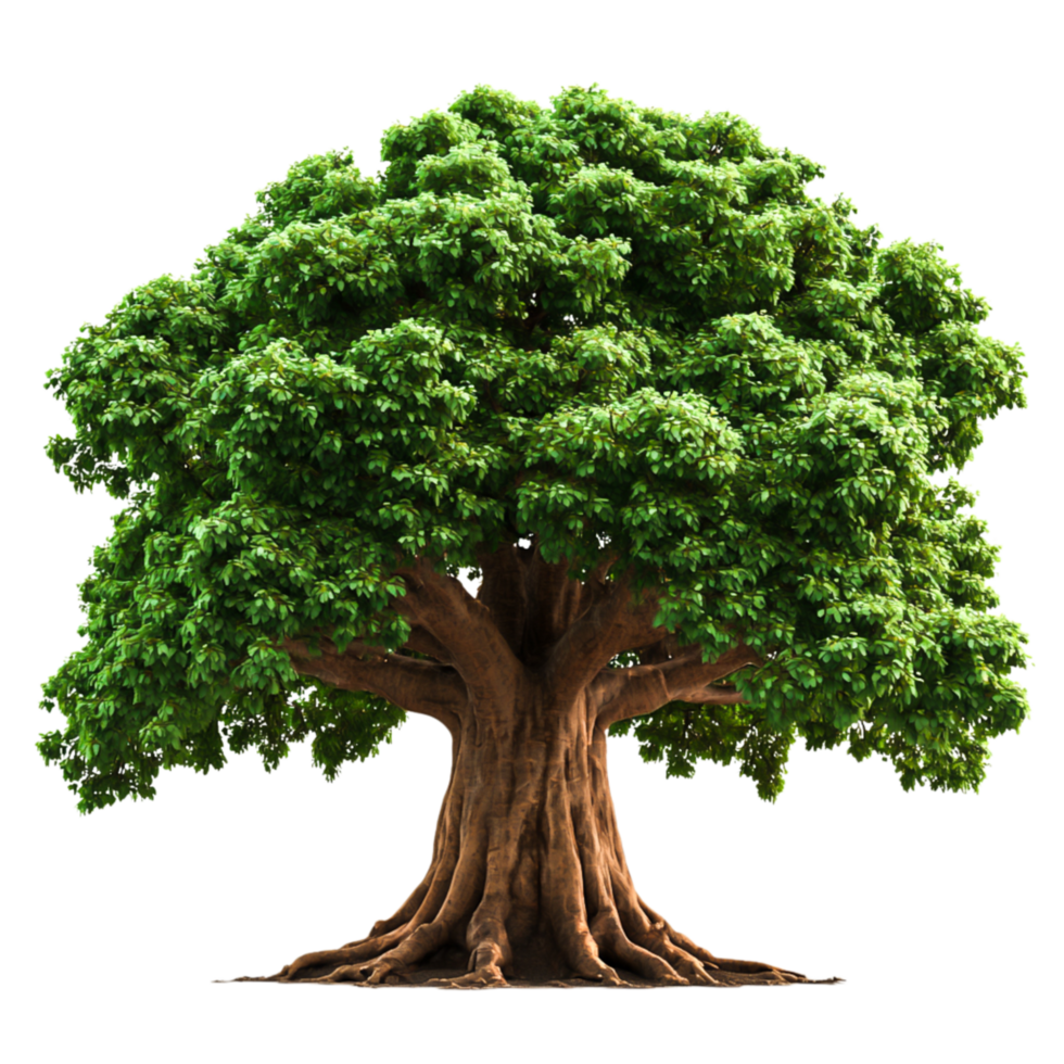 Majestic Green Tree with Thick Trunk and Luxurious Foliage Display png