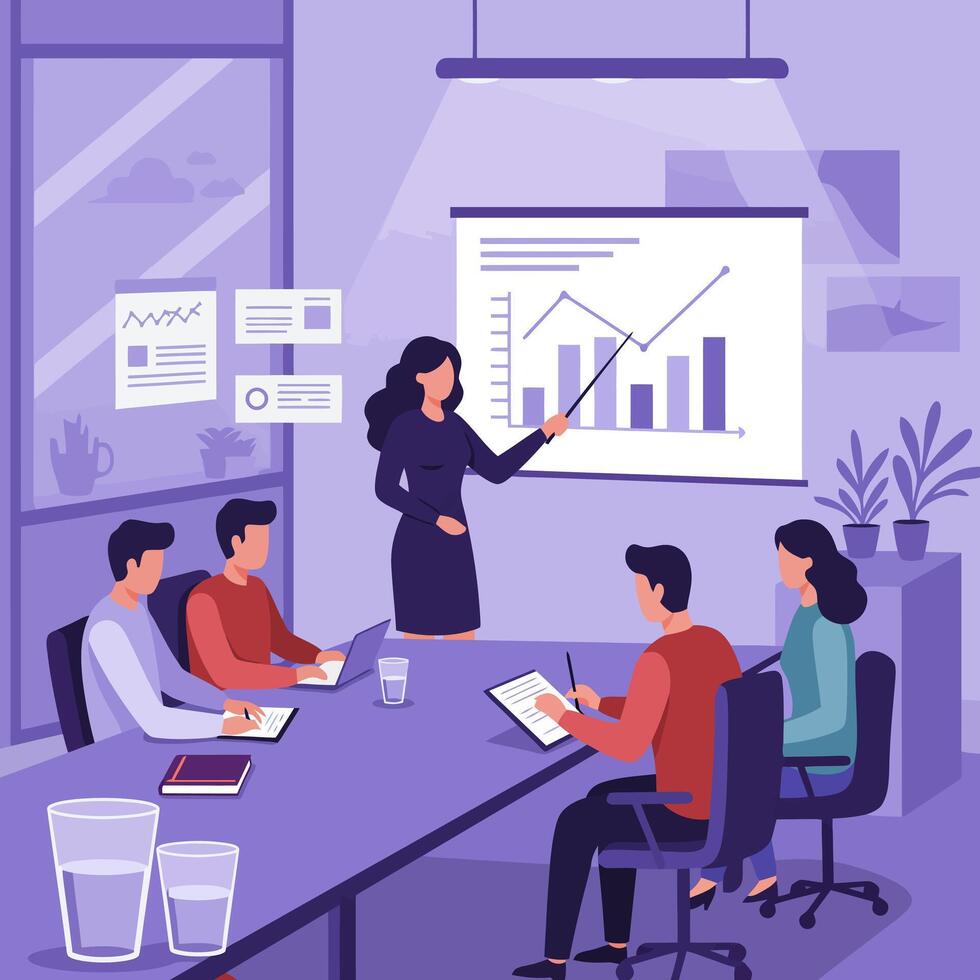 Presenting Business Strategy to Team in Office Meeting vector