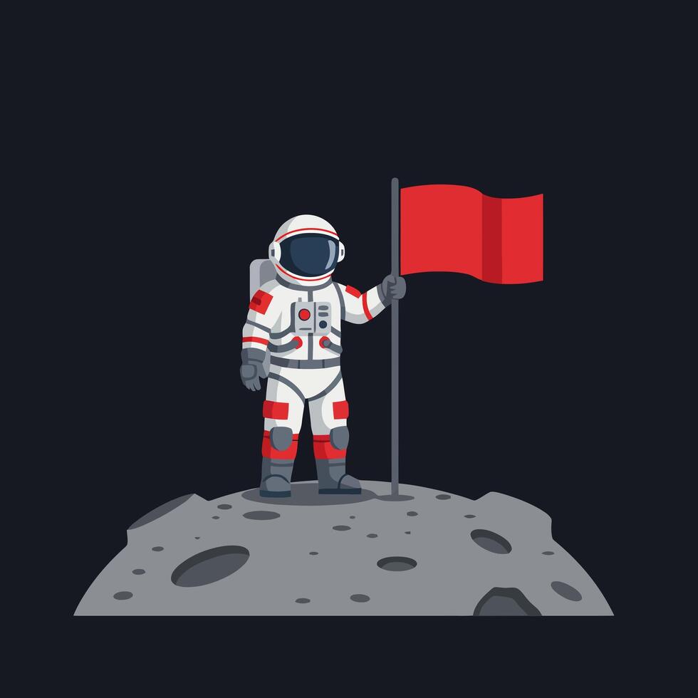Astronaut Planting a Flag on the Moon Surface vector