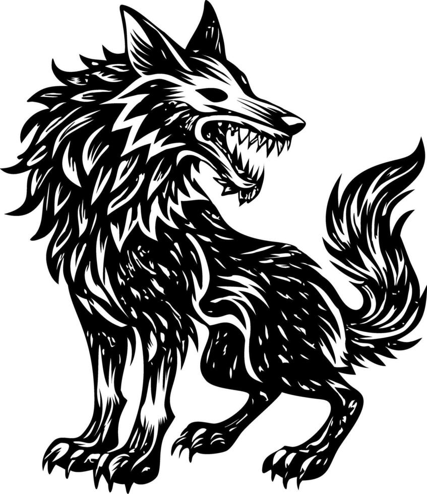 Fenrir wolf monster illustration in vintage style vector