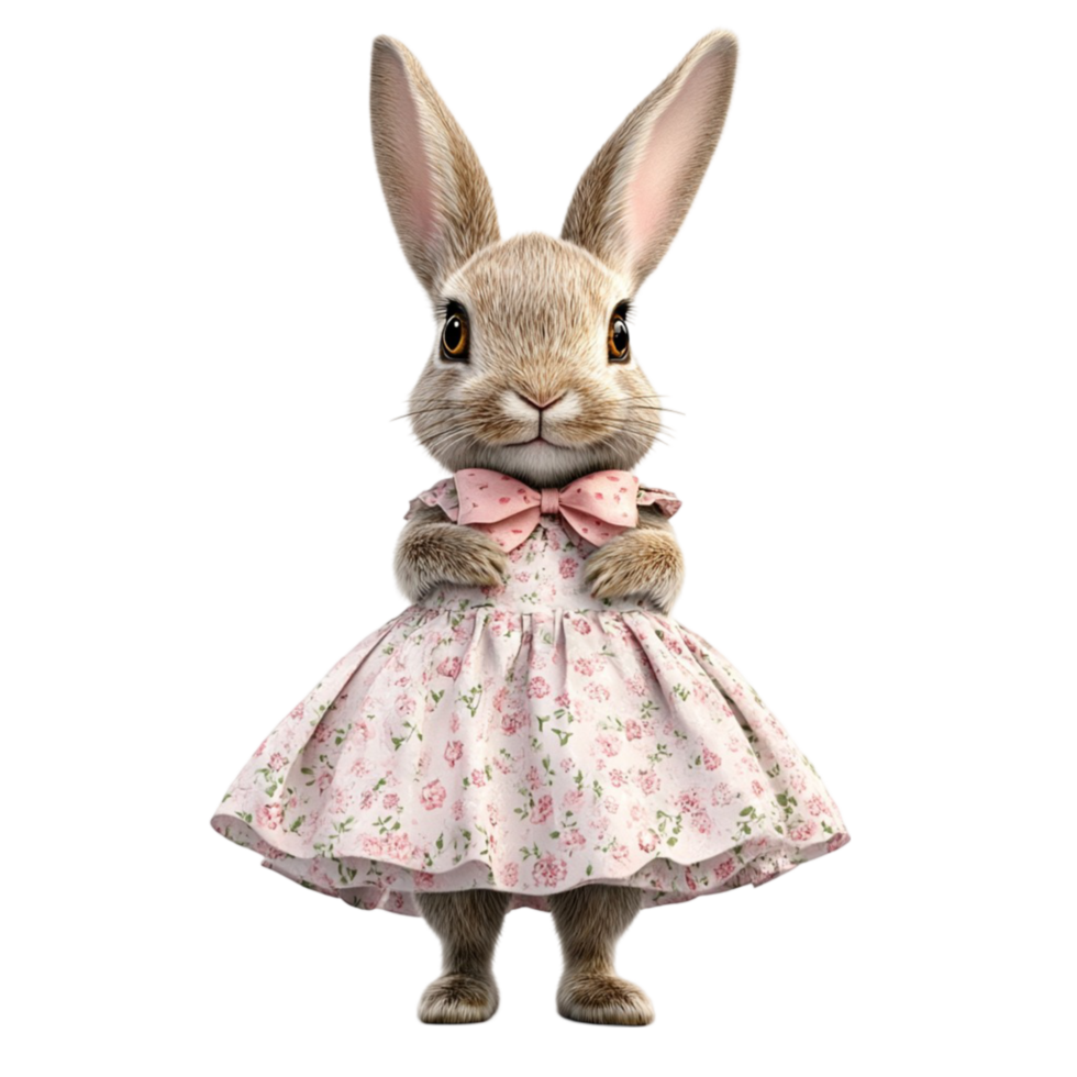 A bunny in a dress with pink flowers png
