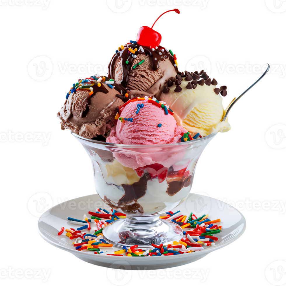 A bowl of ice cream with a cherry on top png