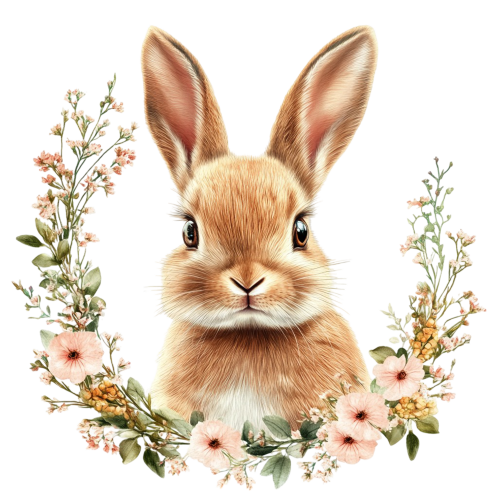 A bunny with flowers around its head png