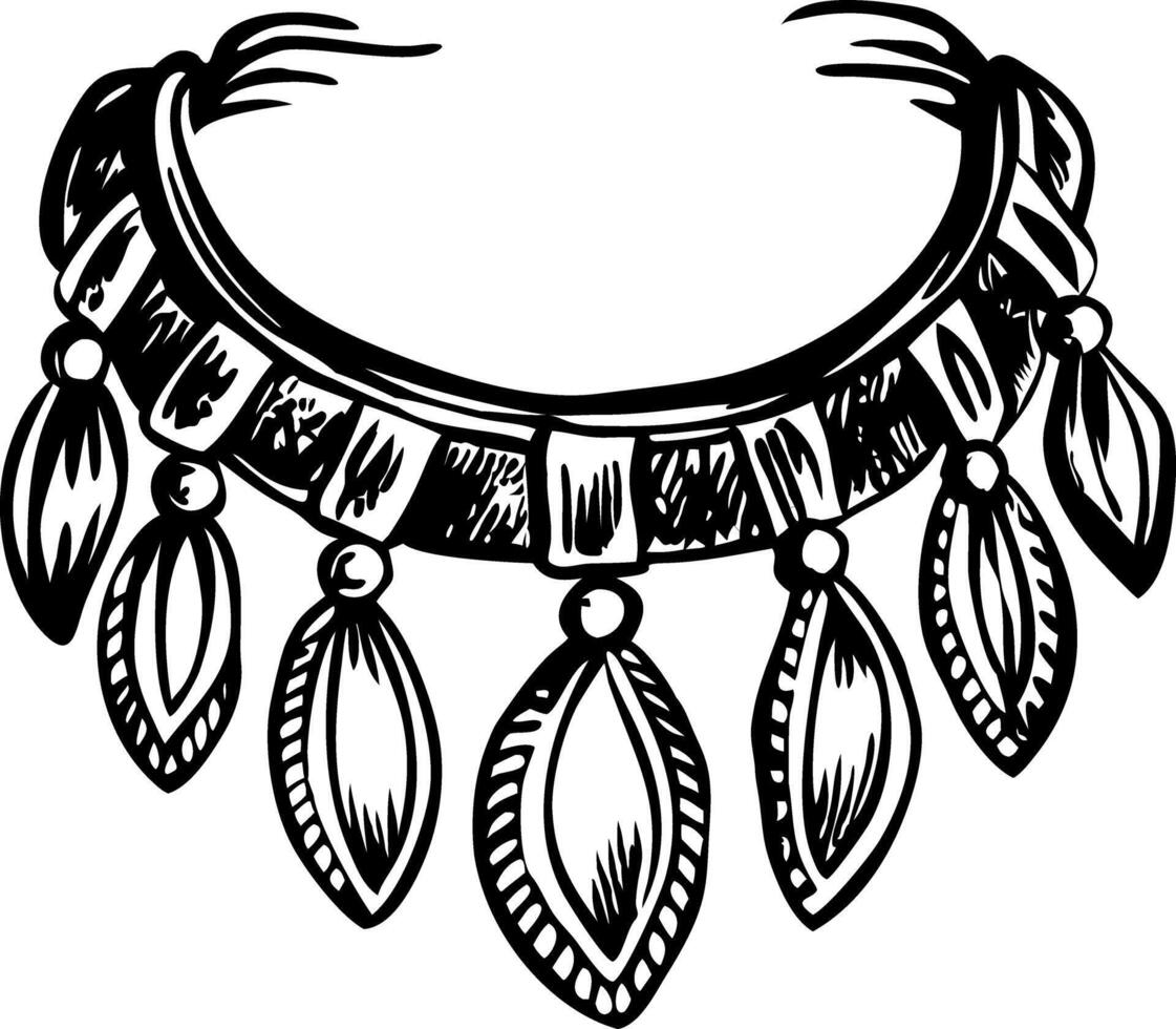 A tribal necklace with feathers and beads vector