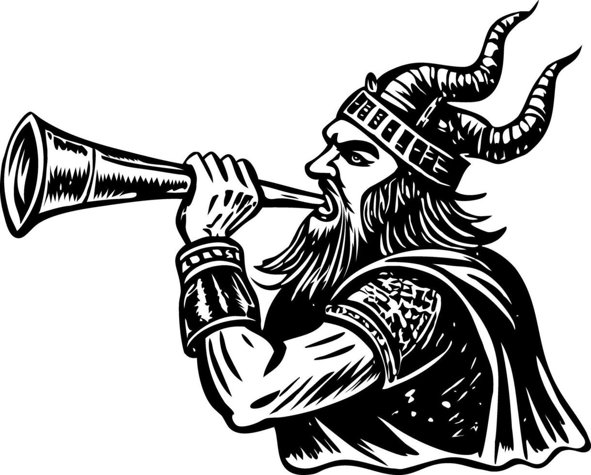 A viking character blowing horn, vintage illustration vector