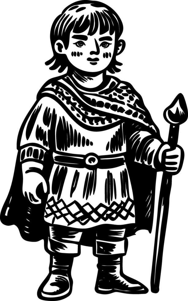 A vintage style illustration of a viking child vector