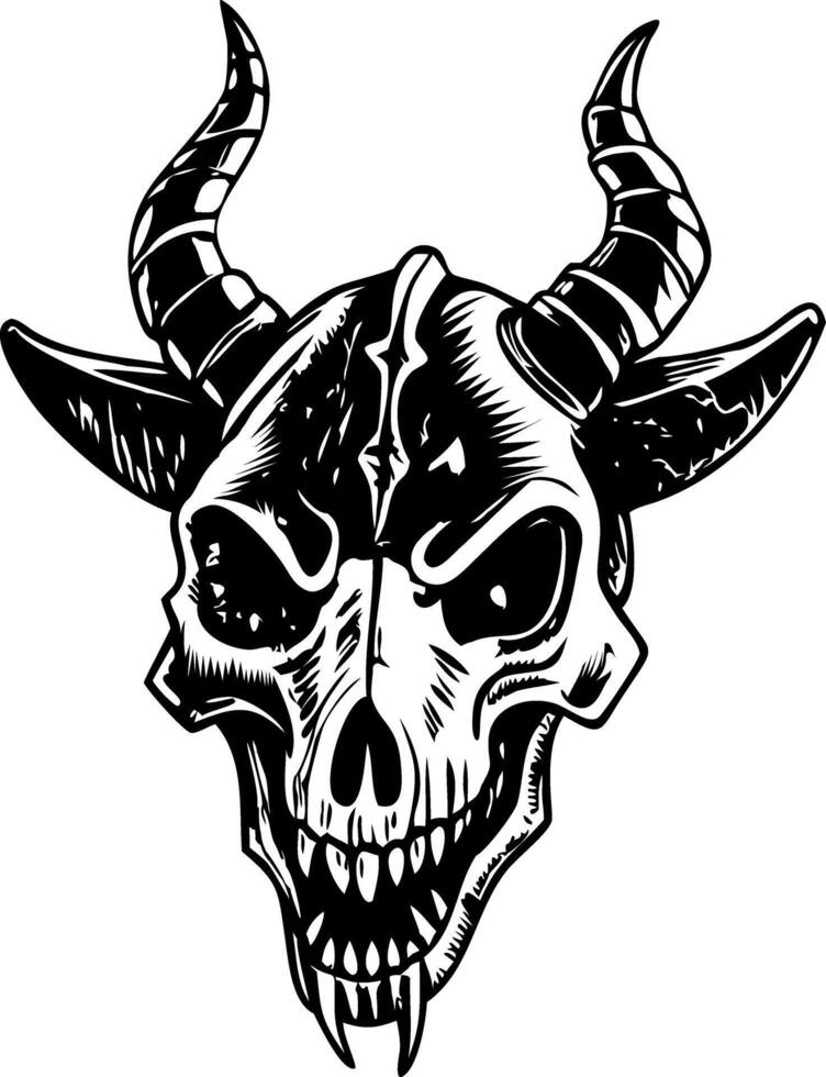 A vintage style illustration of a horned skull vector