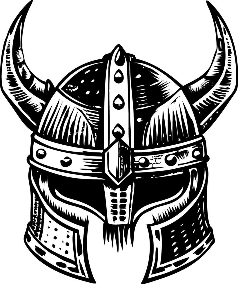 Horned viking helmet illustration in vintage style vector