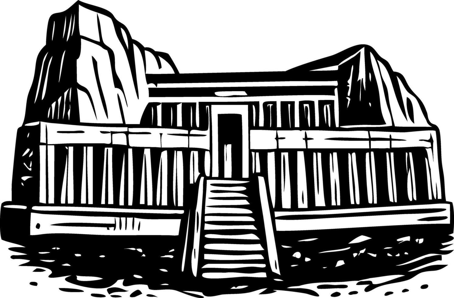 An illustration of a temple in the middle of a mountain vector