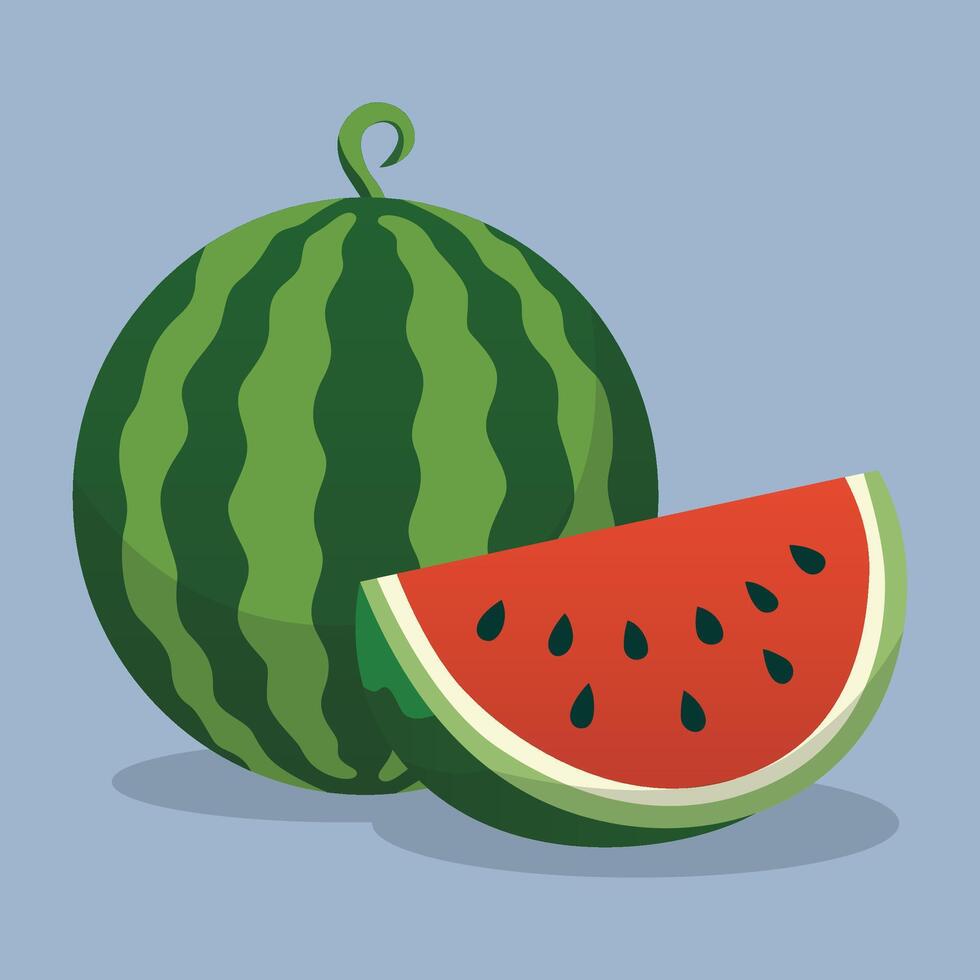 Watermelon Fruit Flat Illustration with Slice vector