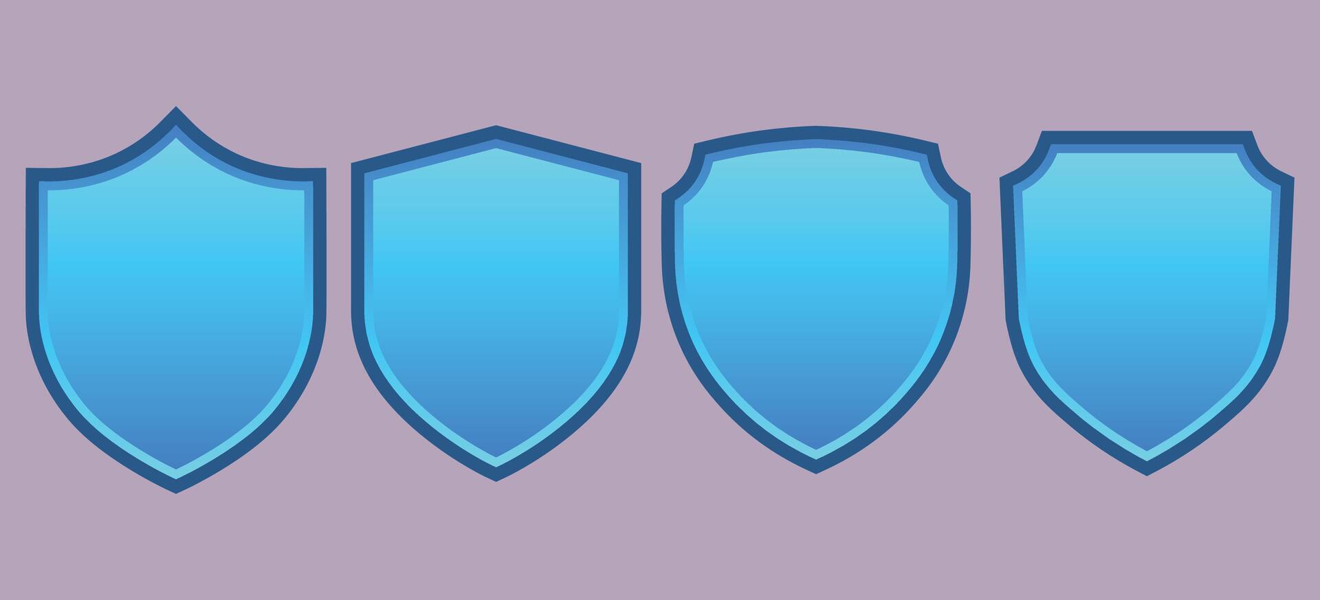 Set of Blue Shield With Various Shapes Flat Illustrations vector